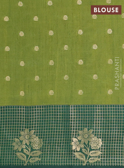 Semi raw silk saree green and dark green with allover kalamkari prints & 1000 zari buttas and zari checked butta border