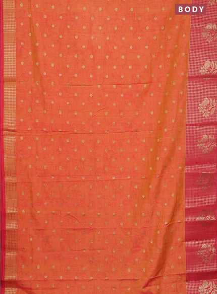 Semi raw silk saree orange and peach pink with allover kalamkari prints & 1000 zari buttas and zari checked butta border