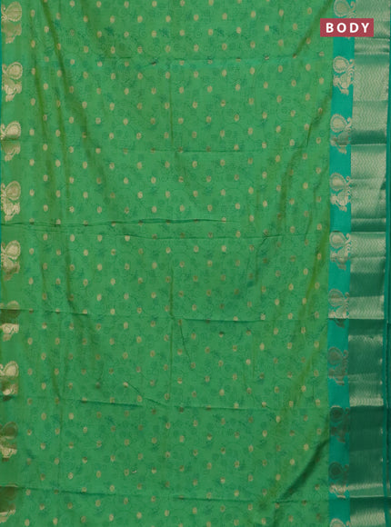 Semi raw silk saree dual shade of light green and teal green with allover prints & 1000 zari buttas and annam zari woven border