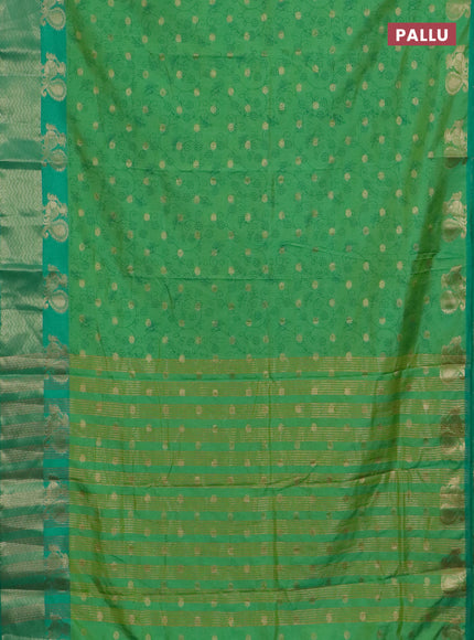 Semi raw silk saree dual shade of light green and teal green with allover prints & 1000 zari buttas and annam zari woven border
