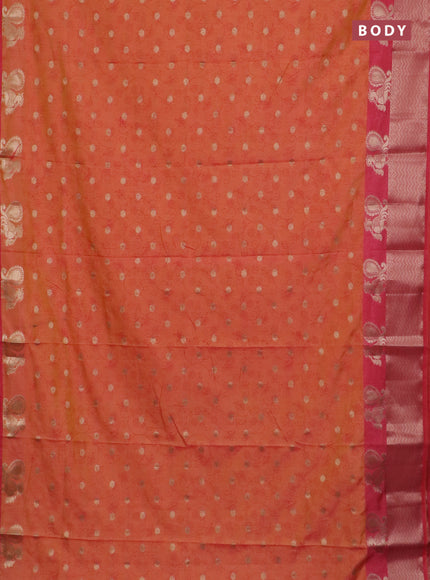 Semi raw silk saree dual shade of orange and pink with allover prints & 1000 zari buttas and annam zari woven border