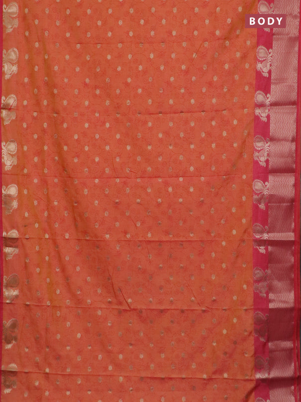 Semi raw silk saree dual shade of orange and pink with allover prints & 1000 zari buttas and annam zari woven border