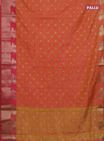 Semi raw silk saree dual shade of orange and pink with allover prints & 1000 zari buttas and annam zari woven border