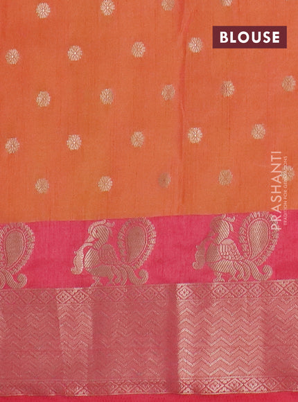 Semi raw silk saree dual shade of orange and pink with allover prints & 1000 zari buttas and annam zari woven border