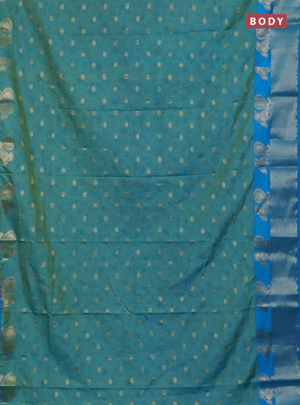 Semi raw silk saree dual shade of teal bluish green and cs blue with allover prints & 1000 zari buttas and annam zari woven border