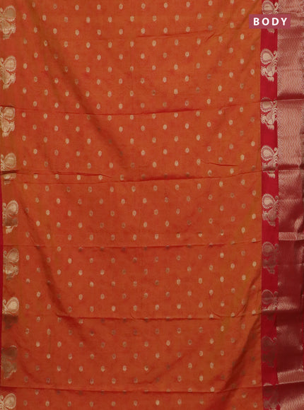 Semi raw silk saree dual shade of orange and red with allover prints & 1000 zari buttas and annam zari woven border