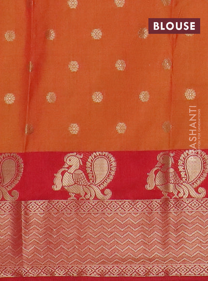 Semi raw silk saree dual shade of orange and red with allover prints & 1000 zari buttas and annam zari woven border