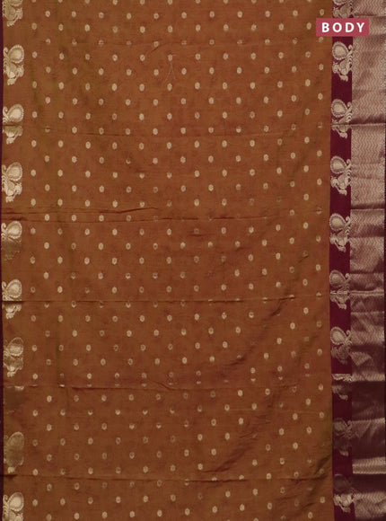 Semi raw silk saree dual shade of mustard green and wine shade with allover prints & 1000 zari buttas and annam zari woven border