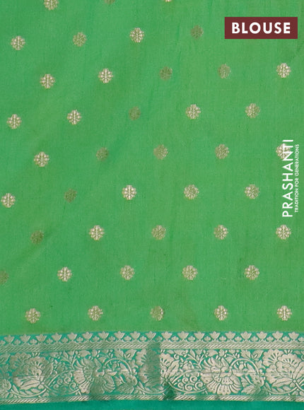 Semi raw silk saree green and teal green with allover kalamkari prints & 1000 zari buttas and zari woven border