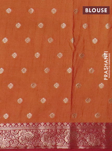 Semi raw silk saree dual shade of dark mustard and maroon with allover kalamkari prints & 1000 zari buttas and zari woven border