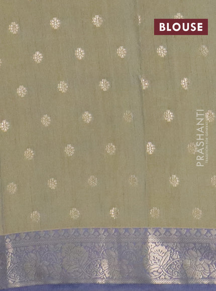 Semi raw silk saree elaichi green and grey with allover kalamkari prints & 1000 zari buttas and zari woven border
