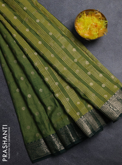 Semi raw silk saree mehendi green and bottle green with allover kalamkari prints & 1000 zari buttas and zari woven border