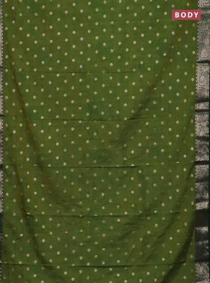 Semi raw silk saree mehendi green and bottle green with allover kalamkari prints & 1000 zari buttas and zari woven border