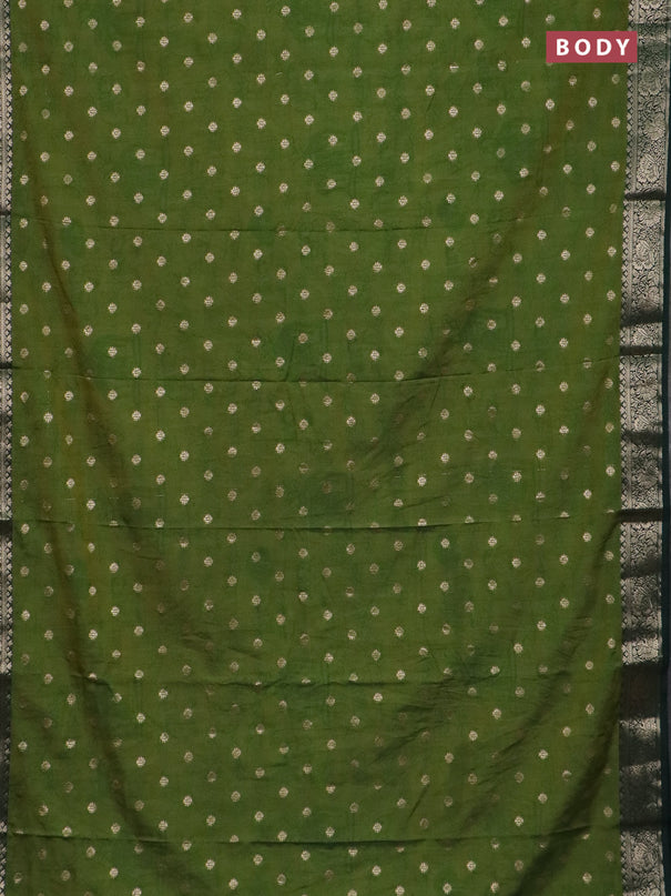 Semi raw silk saree mehendi green and bottle green with allover kalamkari prints & 1000 zari buttas and zari woven border