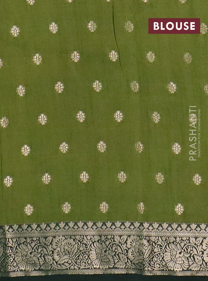 Semi raw silk saree mehendi green and bottle green with allover kalamkari prints & 1000 zari buttas and zari woven border