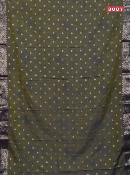 Semi raw silk saree mehendi green and navy blue with allover kalamkari prints & 1000 zari buttas and zari woven border