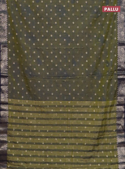 Semi raw silk saree mehendi green and navy blue with allover kalamkari prints & 1000 zari buttas and zari woven border
