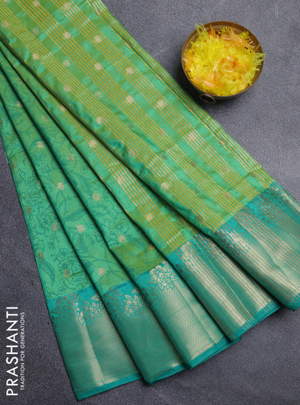 Semi raw silk saree light green and teal green with allover prints & 1000 zari buttas and zari woven border