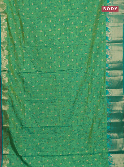 Semi raw silk saree light green and teal green with allover prints & 1000 zari buttas and zari woven border