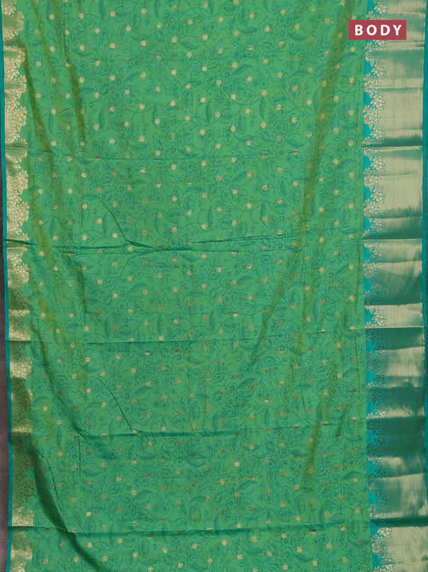 Semi raw silk saree light green and teal green with allover prints & 1000 zari buttas and zari woven border