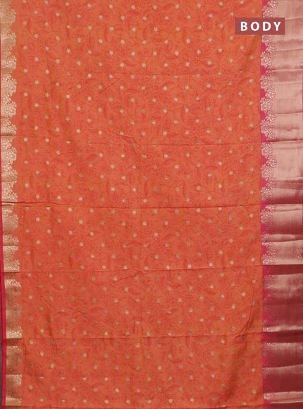 Semi raw silk saree dual shade of orange and peach pink with allover prints & 1000 zari buttas and zari woven border