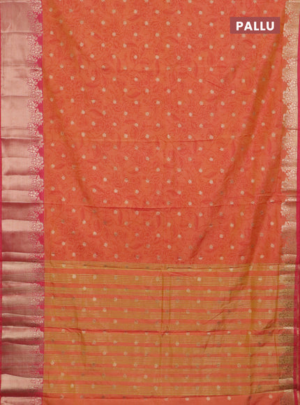 Semi raw silk saree dual shade of orange and peach pink with allover prints & 1000 zari buttas and zari woven border