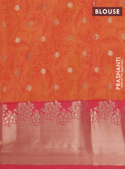 Semi raw silk saree dual shade of orange and peach pink with allover prints & 1000 zari buttas and zari woven border