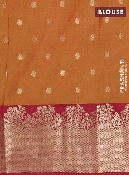 Semi raw silk saree dark mustard and maroon with allover prints & 1000 zari buttas and zari woven border
