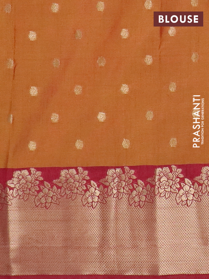 Semi raw silk saree dark mustard and maroon with allover prints & 1000 zari buttas and zari woven border