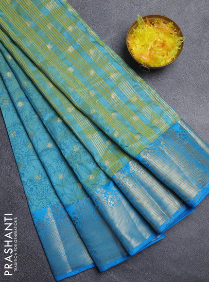 Semi raw silk saree dual shade of teal blue and cs blue with allover prints & 1000 zari buttas and zari woven border