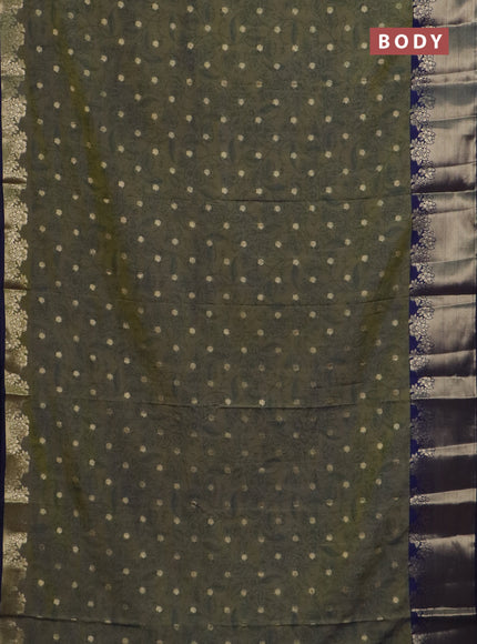 Semi raw silk saree dual shade of mehendi green and navy blue with allover prints & 1000 zari buttas and zari woven border