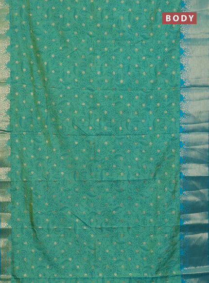 Semi raw silk saree teal greenish blue and teal blue with allover prints & 1000 zari buttas and zari woven border