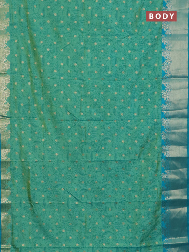 Semi raw silk saree teal greenish blue and teal blue with allover prints & 1000 zari buttas and zari woven border