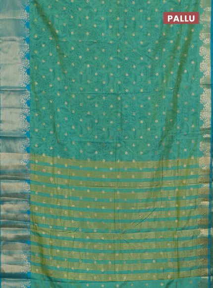 Semi raw silk saree teal greenish blue and teal blue with allover prints & 1000 zari buttas and zari woven border