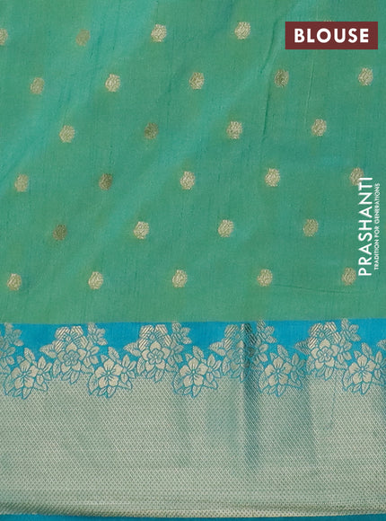 Semi raw silk saree teal greenish blue and teal blue with allover prints & 1000 zari buttas and zari woven border