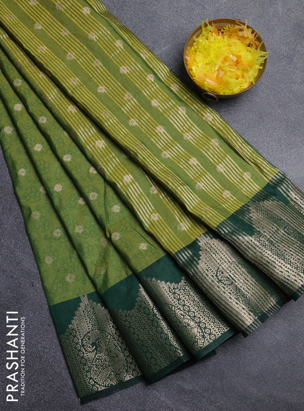 Semi raw silk saree mehendi green and bottle green with allover floral butta prints & 1000 zari buttas and zari woven border
