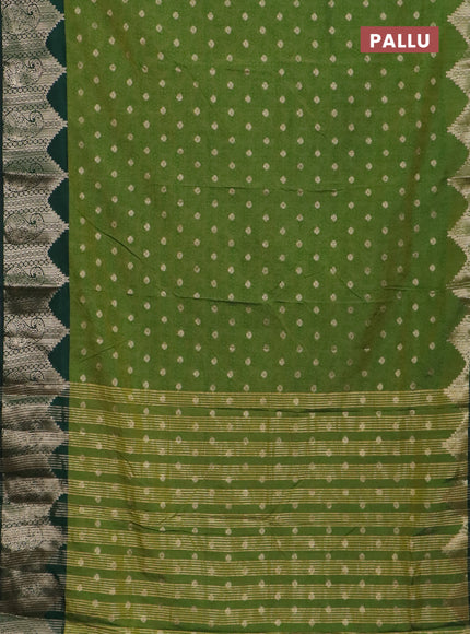 Semi raw silk saree mehendi green and bottle green with allover floral butta prints & 1000 zari buttas and zari woven border