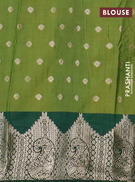 Semi raw silk saree mehendi green and bottle green with allover floral butta prints & 1000 zari buttas and zari woven border