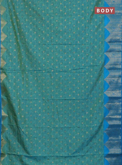 Semi raw silk saree dual shade of teal bluish green and cs blue with allover floral butta prints & 1000 zari buttas and zari woven border