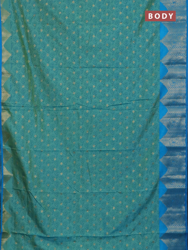 Semi raw silk saree dual shade of teal bluish green and cs blue with allover floral butta prints & 1000 zari buttas and zari woven border
