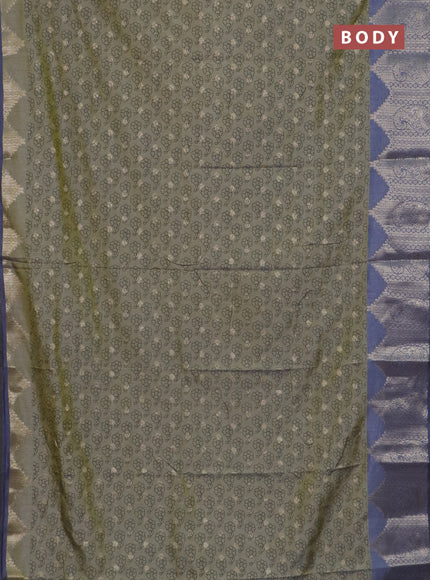 Semi raw silk saree elaichi green and grey with allover floral butta prints & 1000 zari buttas and zari woven border