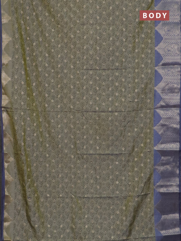 Semi raw silk saree elaichi green and grey with allover floral butta prints & 1000 zari buttas and zari woven border