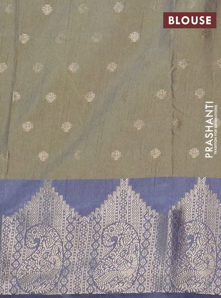 Semi raw silk saree elaichi green and grey with allover floral butta prints & 1000 zari buttas and zari woven border