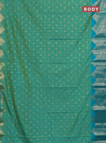 Semi raw silk saree dual shade of light greenish blue and teal blue with allover floral butta prints & 1000 zari buttas and zari woven border