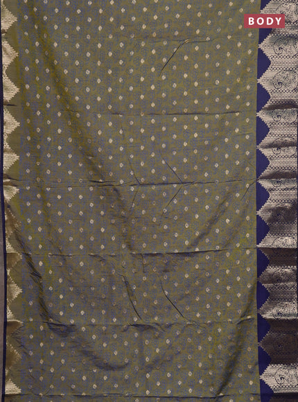 Semi raw silk saree dual shade of mehendi green and navy blue with allover floral butta prints & 1000 zari buttas and zari woven border