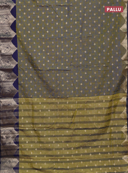 Semi raw silk saree dual shade of mehendi green and navy blue with allover floral butta prints & 1000 zari buttas and zari woven border