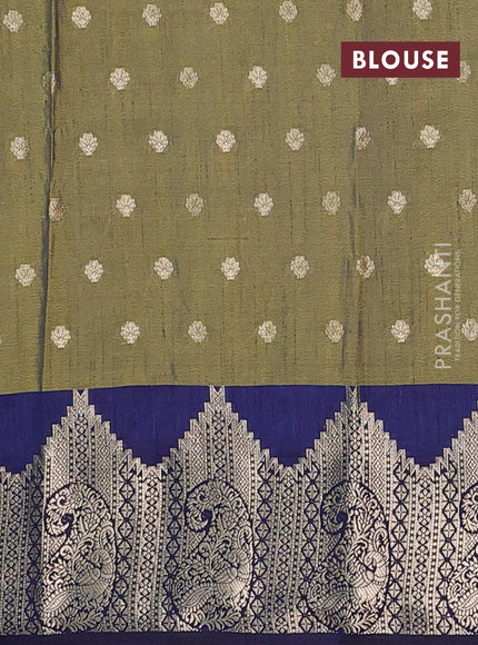 Semi raw silk saree dual shade of mehendi green and navy blue with allover floral butta prints & 1000 zari buttas and zari woven border