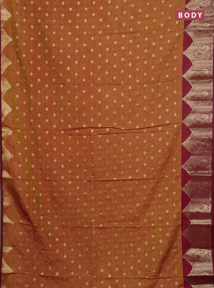 Semi raw silk saree dual shade of dark mustard and wine shade with allover floral butta prints & 1000 zari buttas and zari woven border