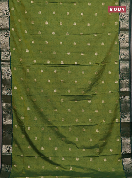 Semi raw silk saree mehendi green and bottle green with allover kalamkari prints & 1000 zari buttas and zari woven border