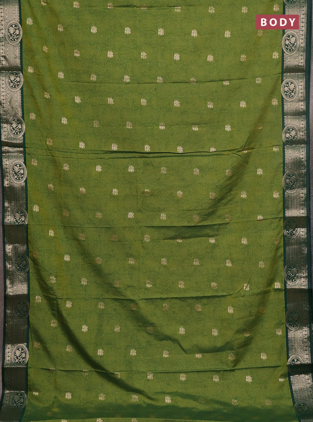 Semi raw silk saree mehendi green and bottle green with allover kalamkari prints & 1000 zari buttas and zari woven border
